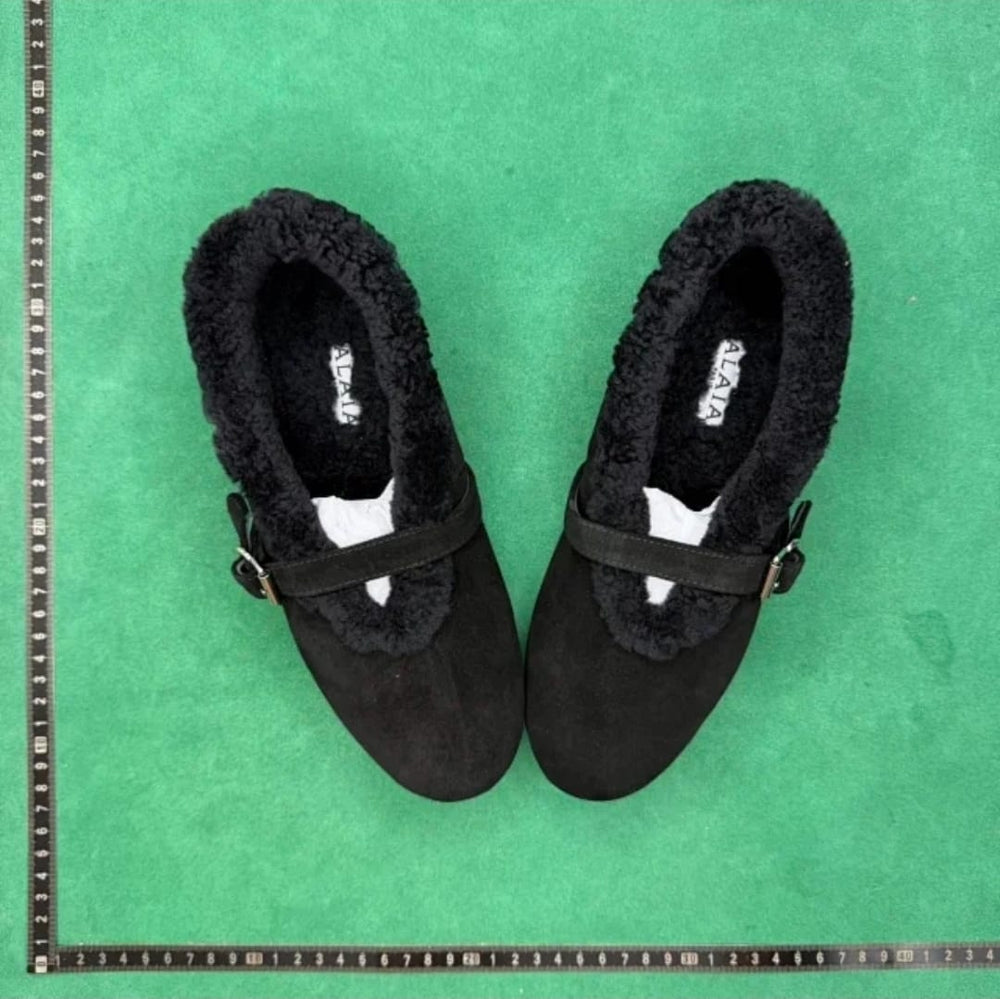 ALAÏA La Ballerine Shearling Mary Jane — Black
