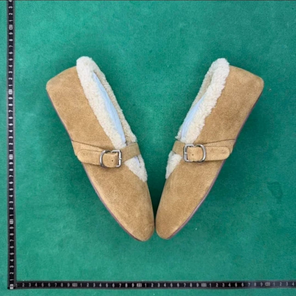 ALAÏA La Ballerine Shearling Mary Jane — Camel
