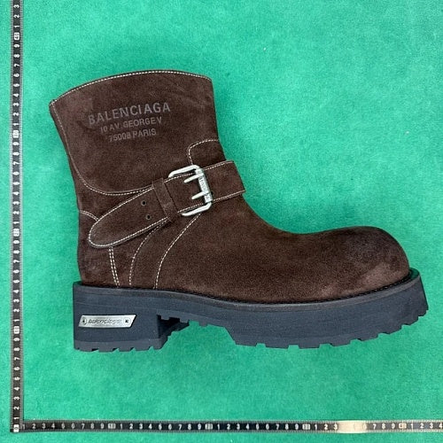 Balenciaga Buckle Boot — Brown Suede