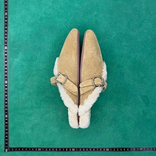 Hermès Shearling Buckle Mule — Beige / Ecru