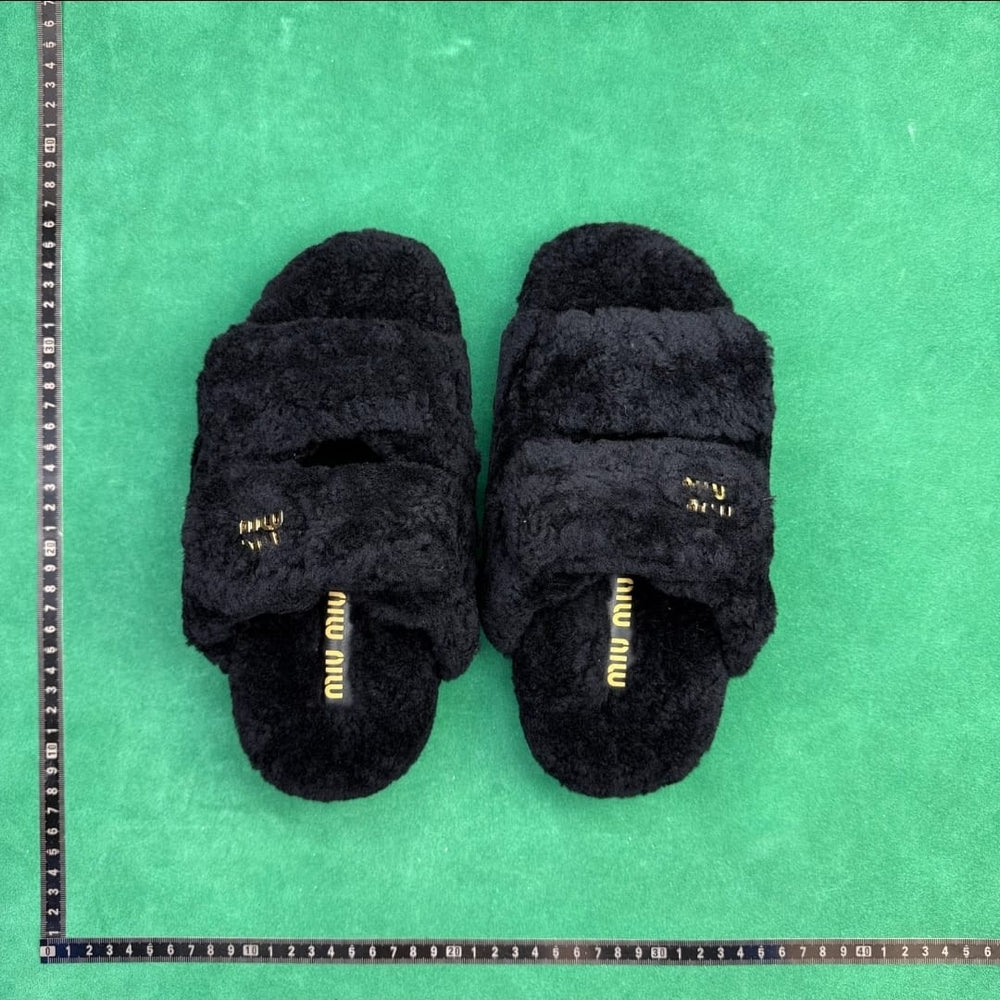 Miu Miu Shearling Slides — Black