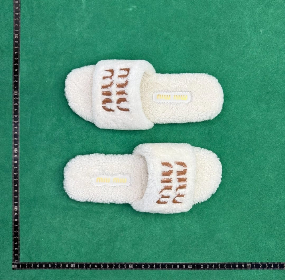 Miu Miu Logo Shearling Slide — White