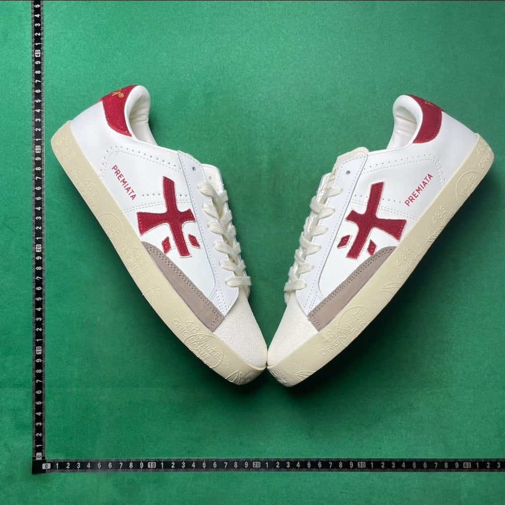 Premiata BSKT Clay — White / Red / Taupe
