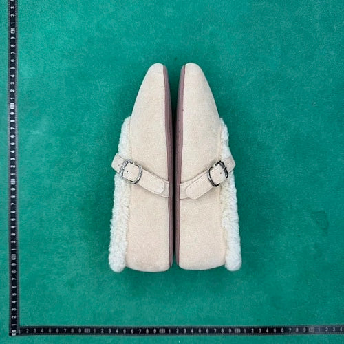 Shearling Buckle Mule — Ivory