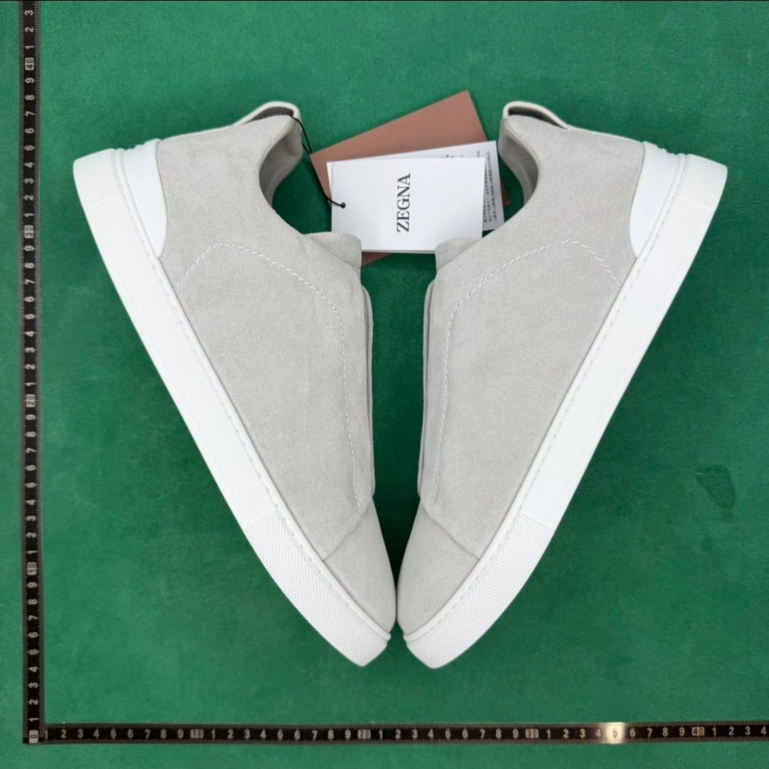 ZEGNA Triple Stitch Grey Melange suede sneaker